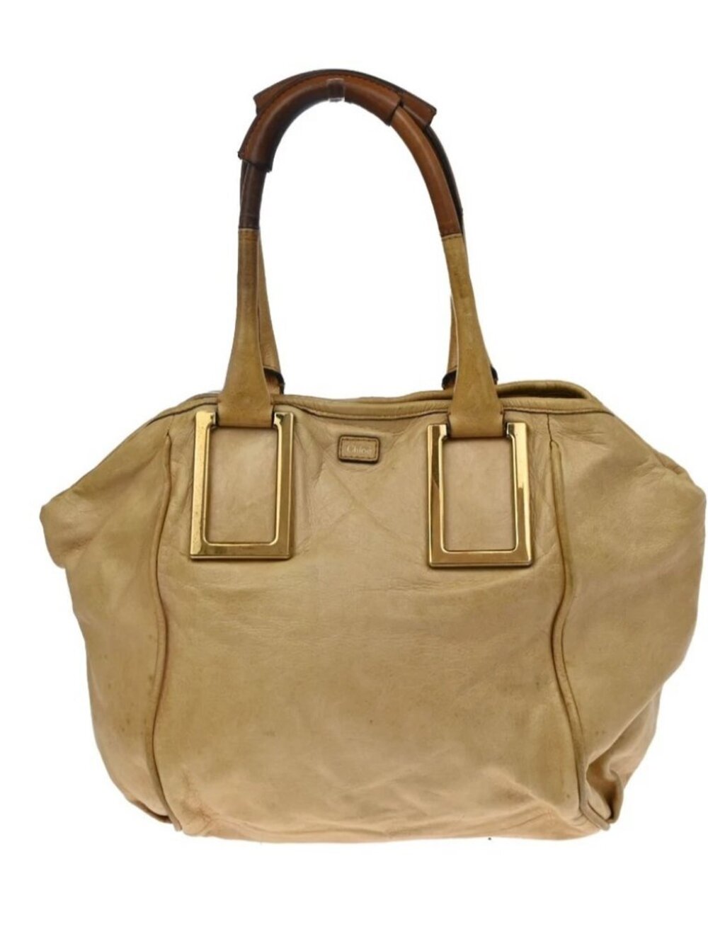 CHLOE Logo Etel Shoulder Hand Bag Leather Beige Brown GHW 63KD065